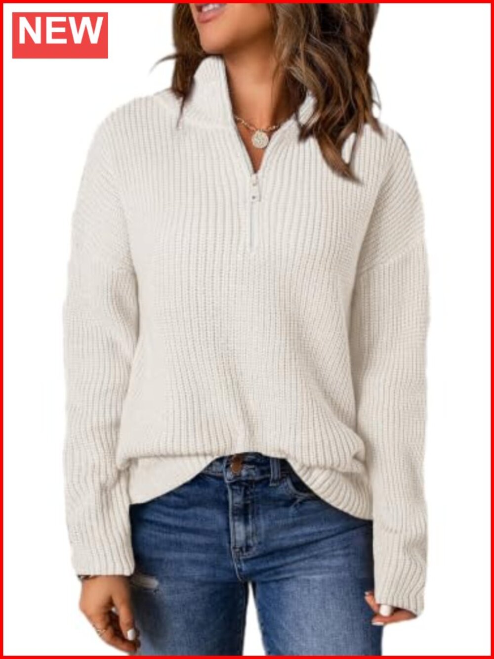 Womens Quarter Zip V Neck Pullover Sweater Long Sleeve Knit Casual Fall